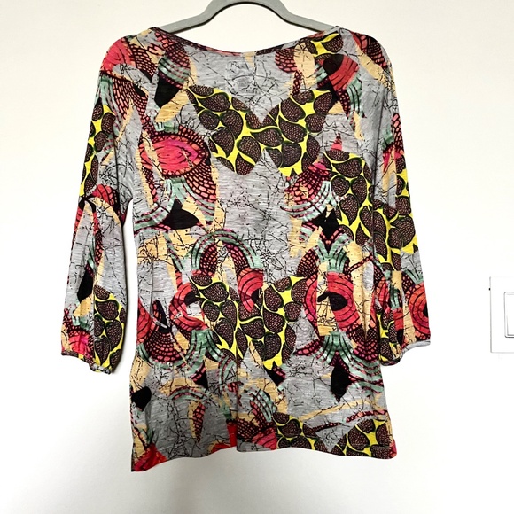 Anthropologie Cap Juluca Aldo Martins Artsy Floral Print Fringe V-neck Tee US 6 - Picture 3 of 10